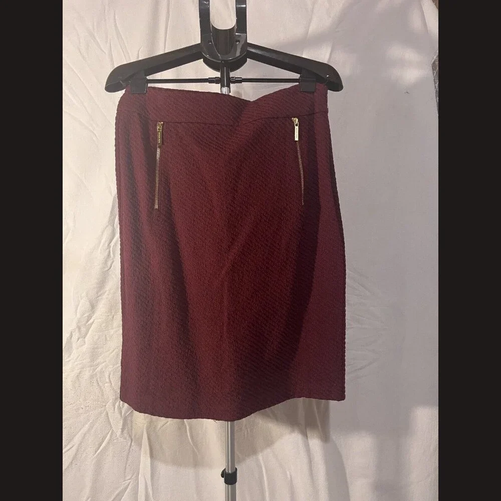 Michael Kors Burgundy Textured Knit Stretch Pencil Skirt‎ L Career business